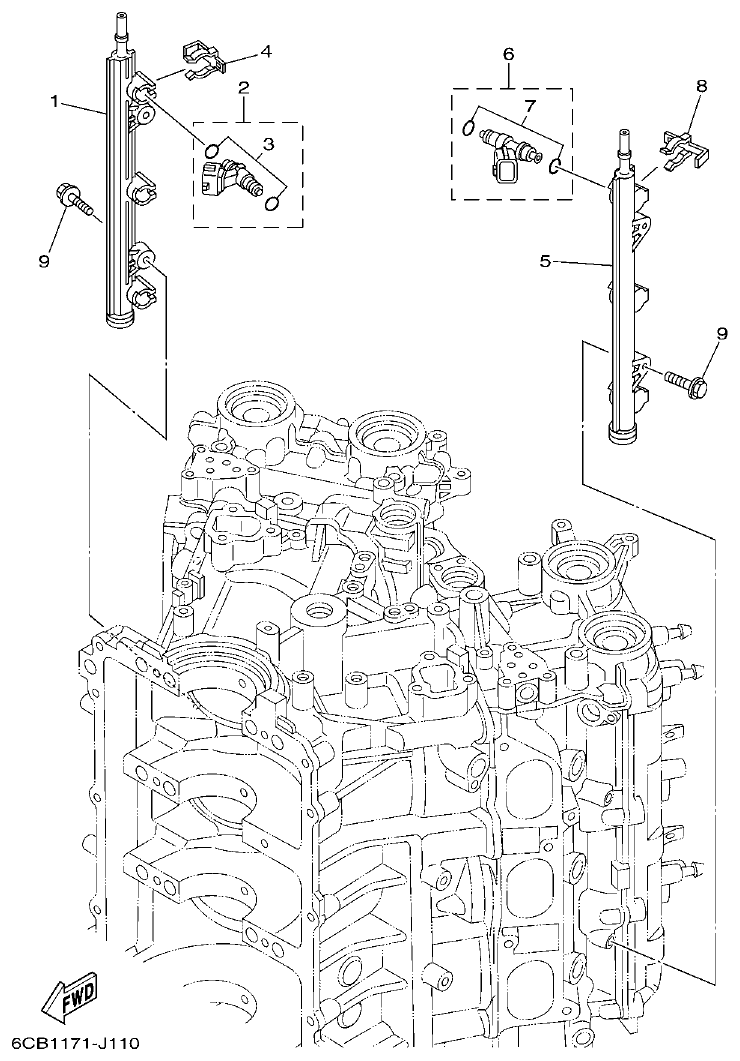 Yamaha F225FET, FL225FET THROTTLE BODY ASSY 2 parts diagram